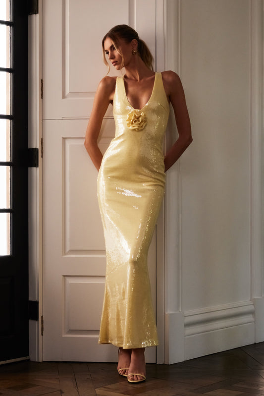 Eliza Rose Sequin Maxi Dress - Lemon - Trendy Traverse